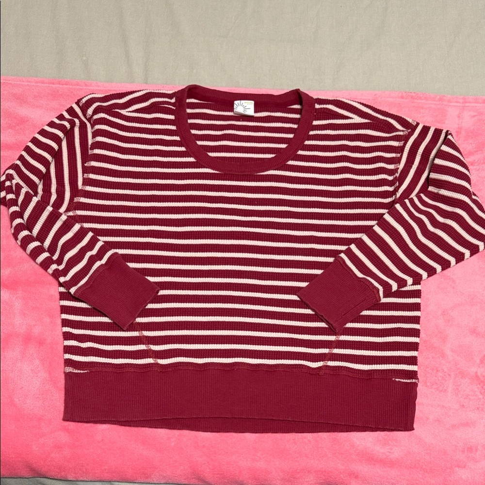 Aerie offline Striped Burgundy and light pink Women's waffle long sleeve